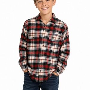 Polo Ralph Lauren Boys Red Green Plaid Flannel Button Down Shirt Size‎ L NWT